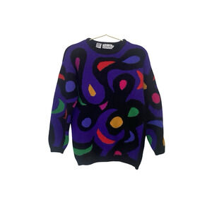 Rafaella Vintage 80s Angora Rabit & Lamb Wool Sweater M Abstract Colorful Artsy